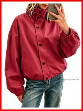 Womens Funnel Neck Bomber Jacket Waterproof Windbreaker Oversized